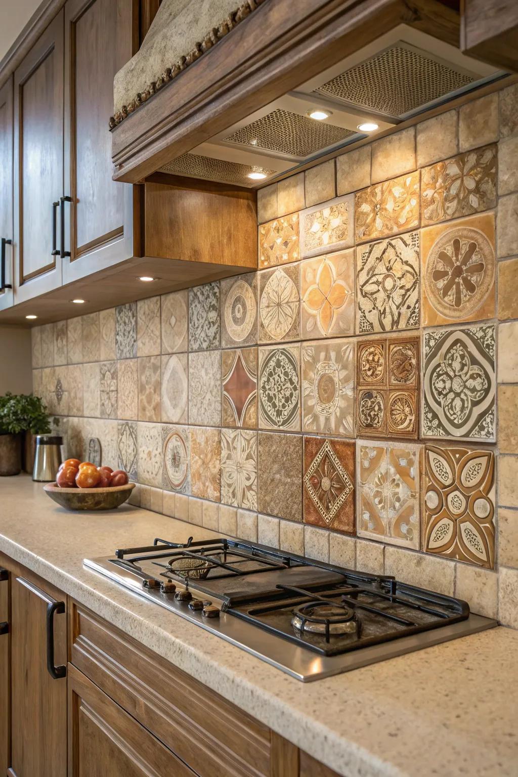 Clay tiles add warmth and texture to the kitchen's design.