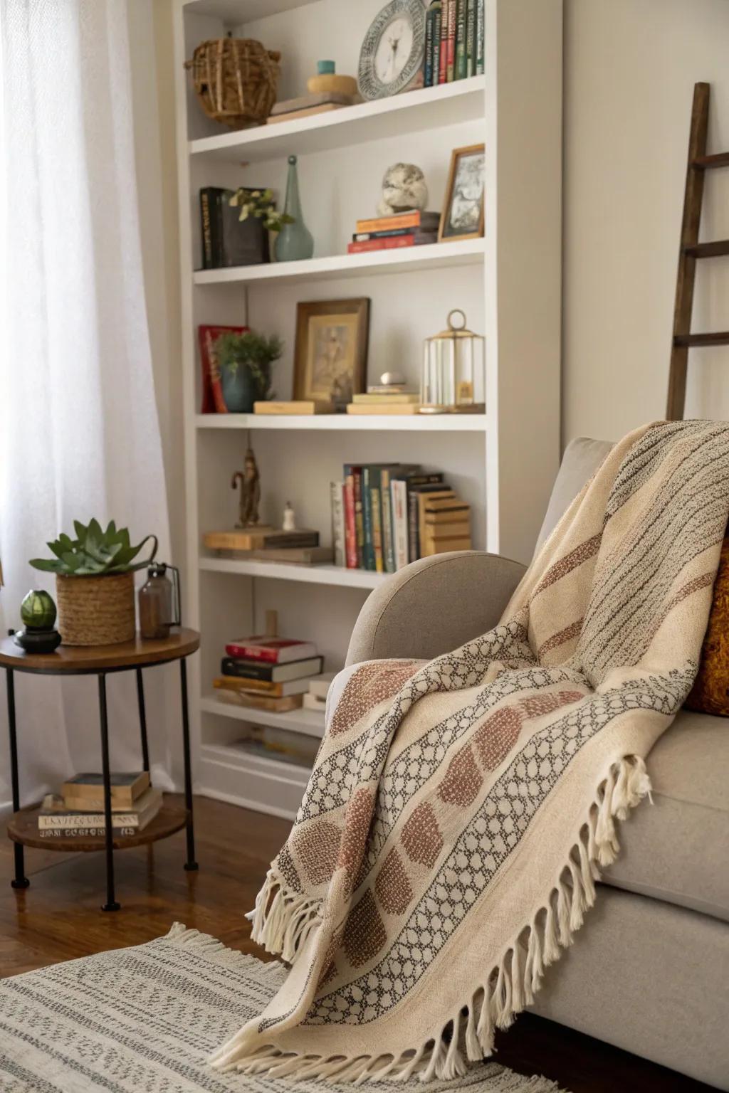 Fabrics add warmth and color to shelf displays