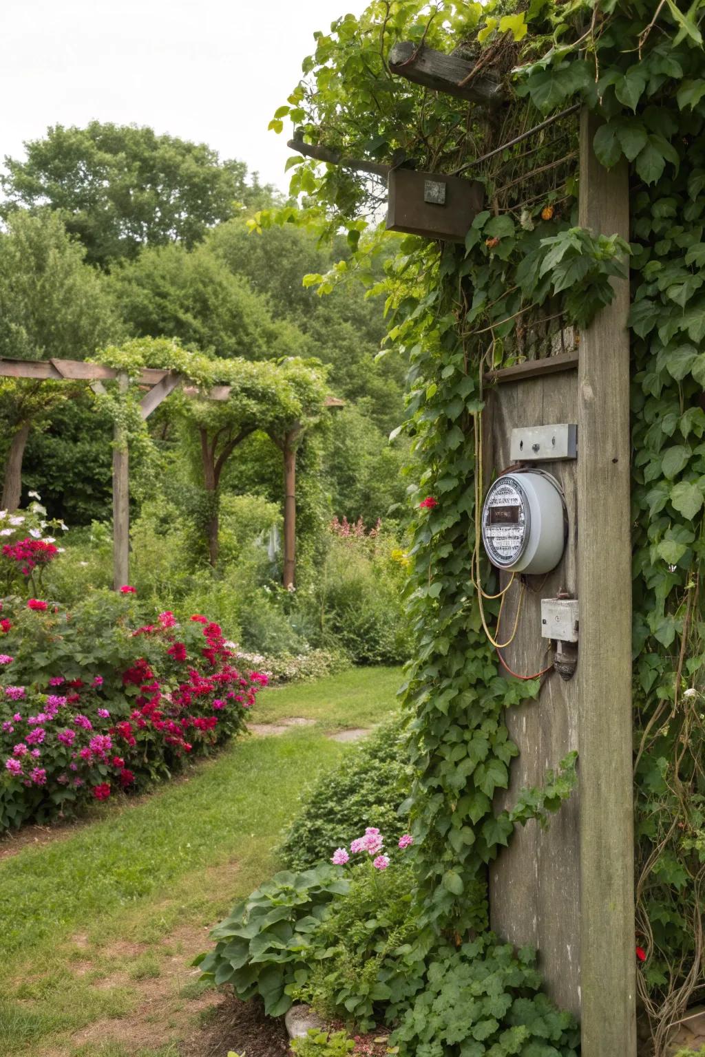 Ascending flora upon an espalier contribute a natural and dynamic cover.