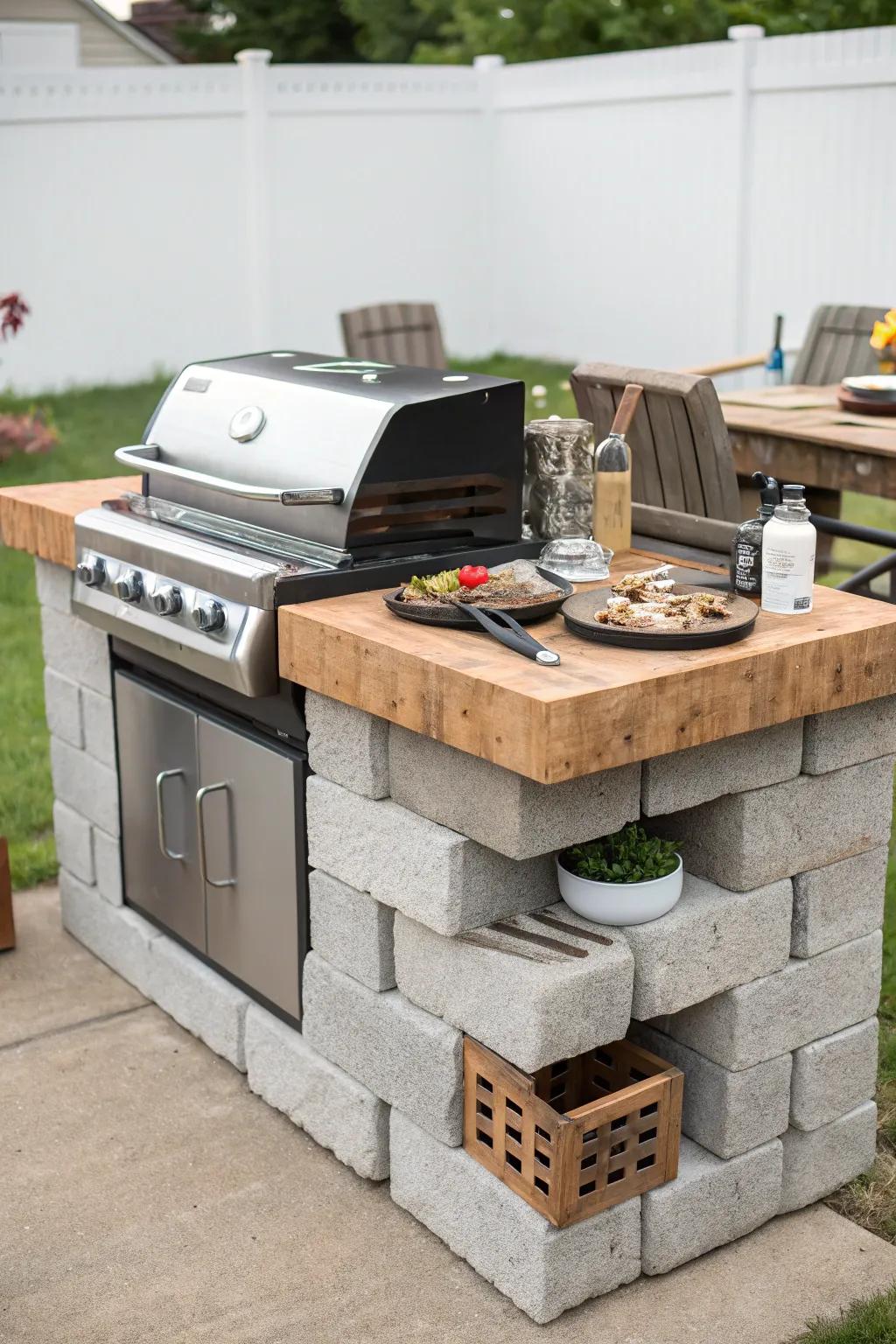 A DIY cinder block island is a cost-effective and customizable grill solution.