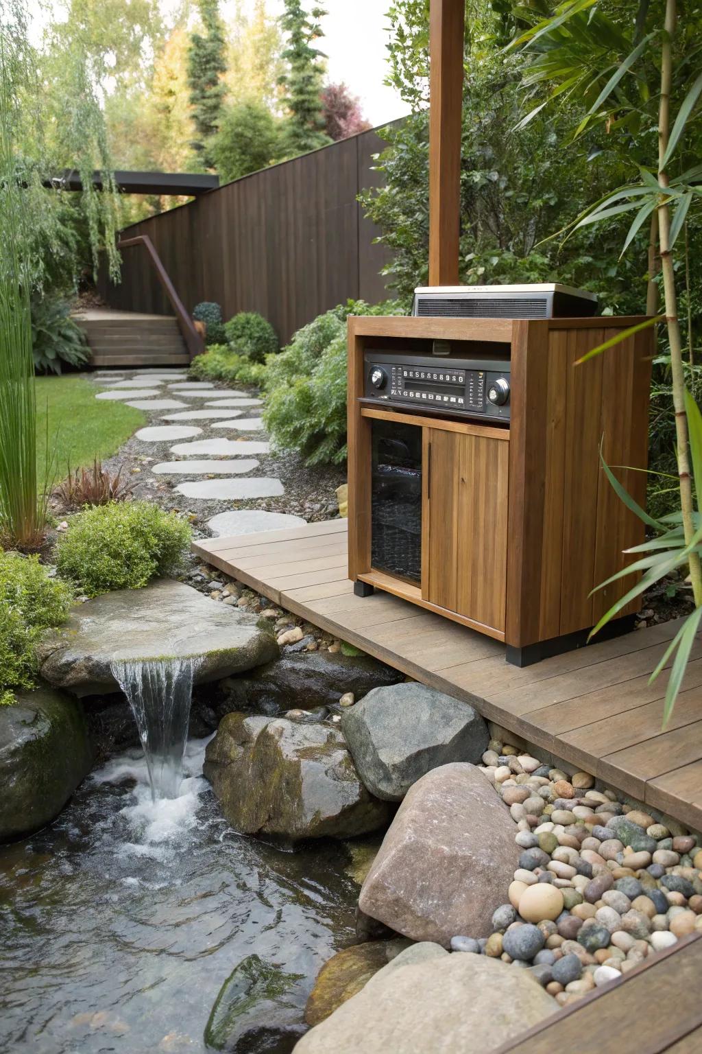 Water feature cabinets establish a soothing atmosphere with sight and sound.