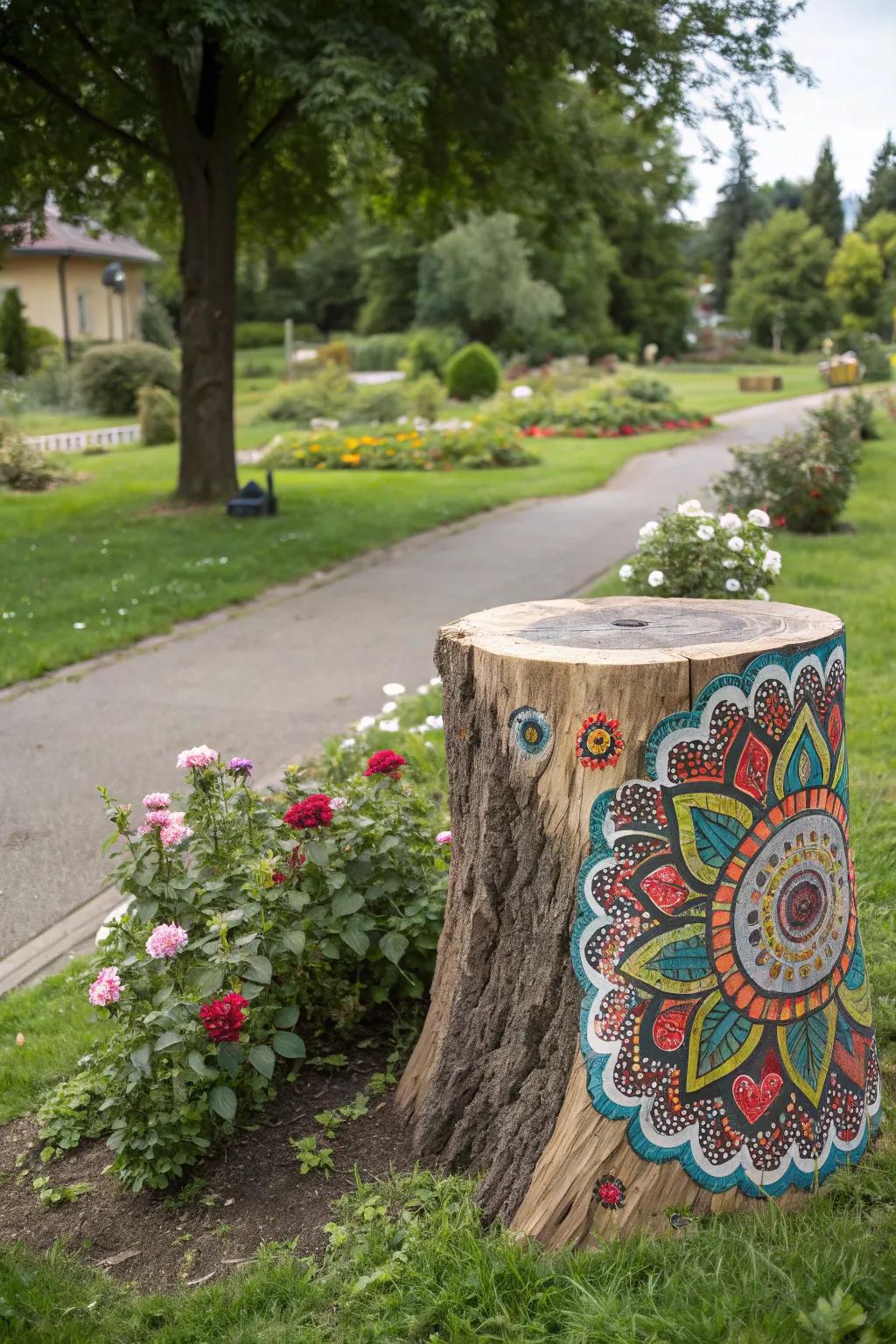 A painted stump becomes personalized.