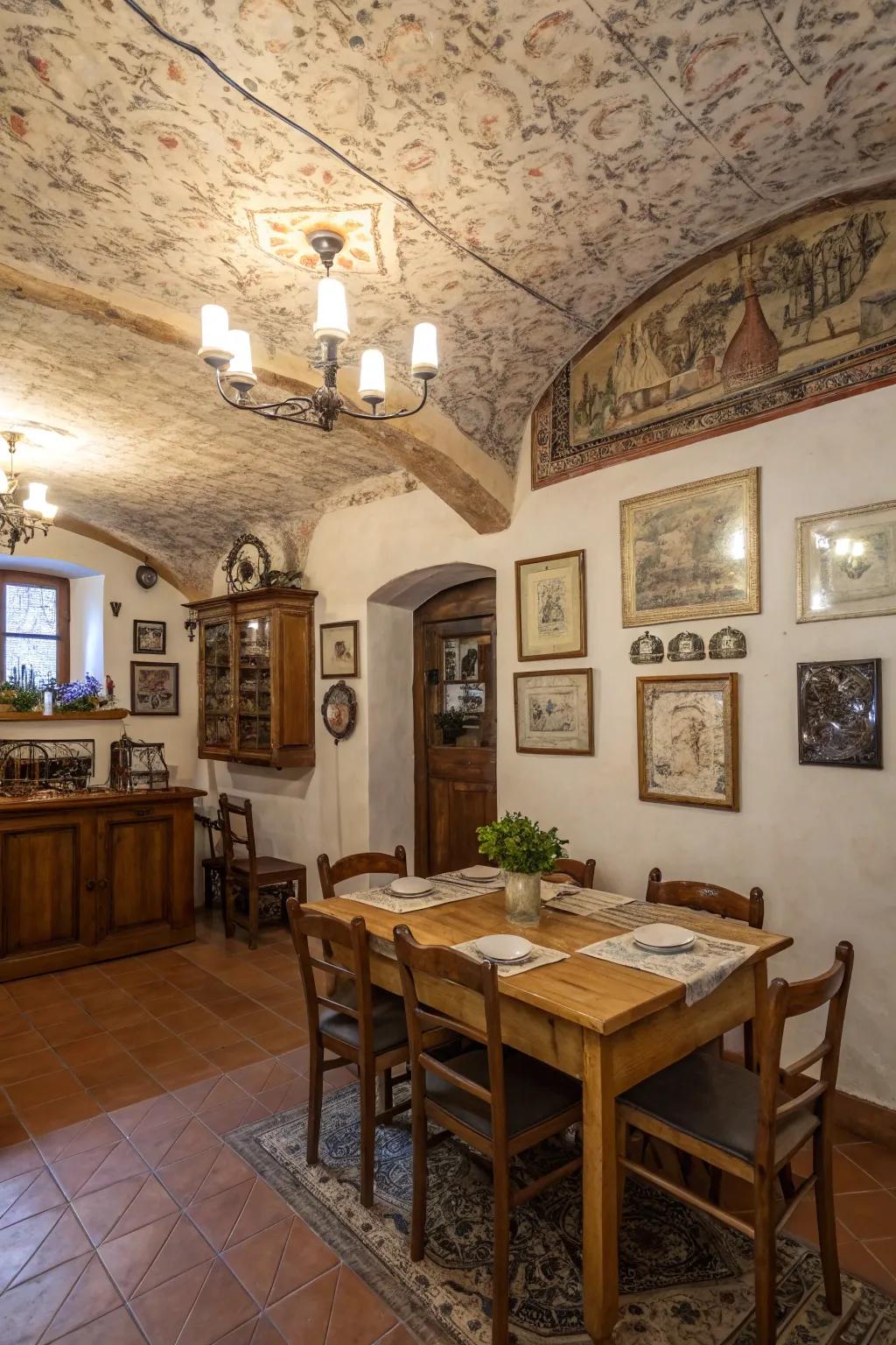 Textured overheads add depth and character to dining spaces.