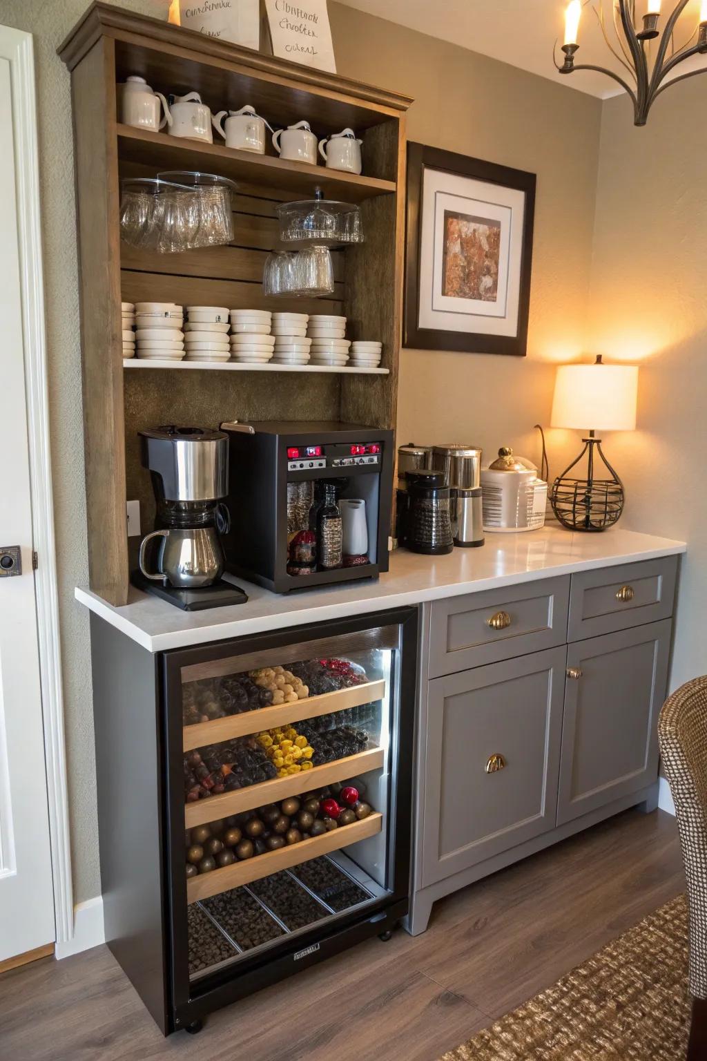 A coffee and wine combo offers a versatile day-to-night setup.