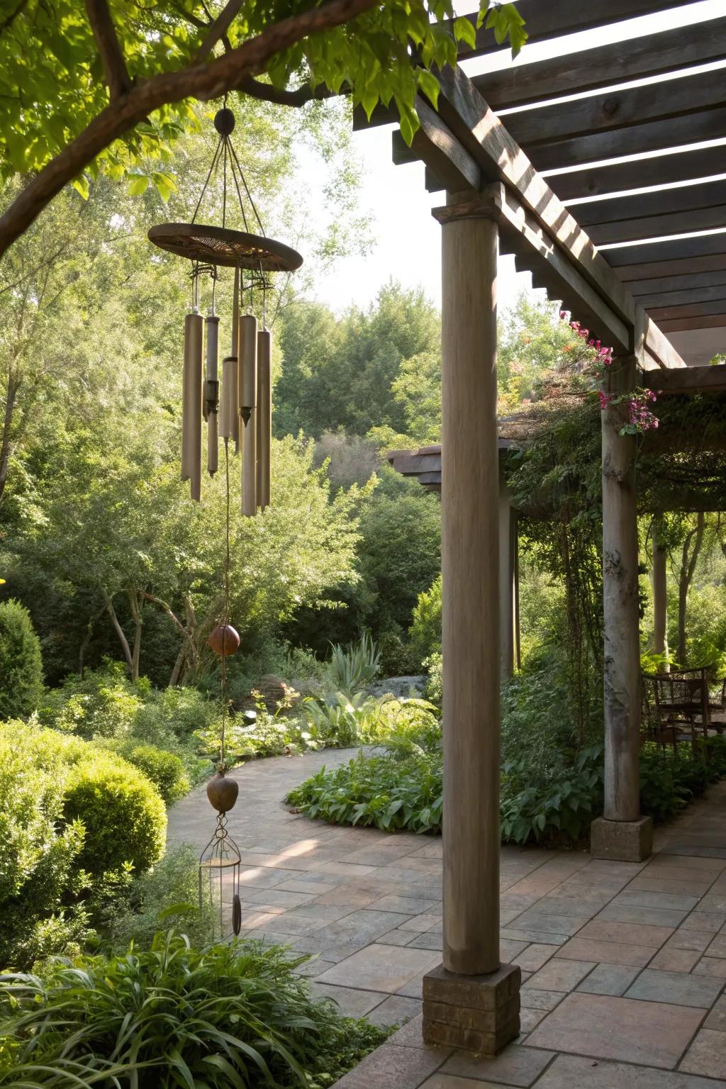 Wind chimes add a musical touch to your patio environment.