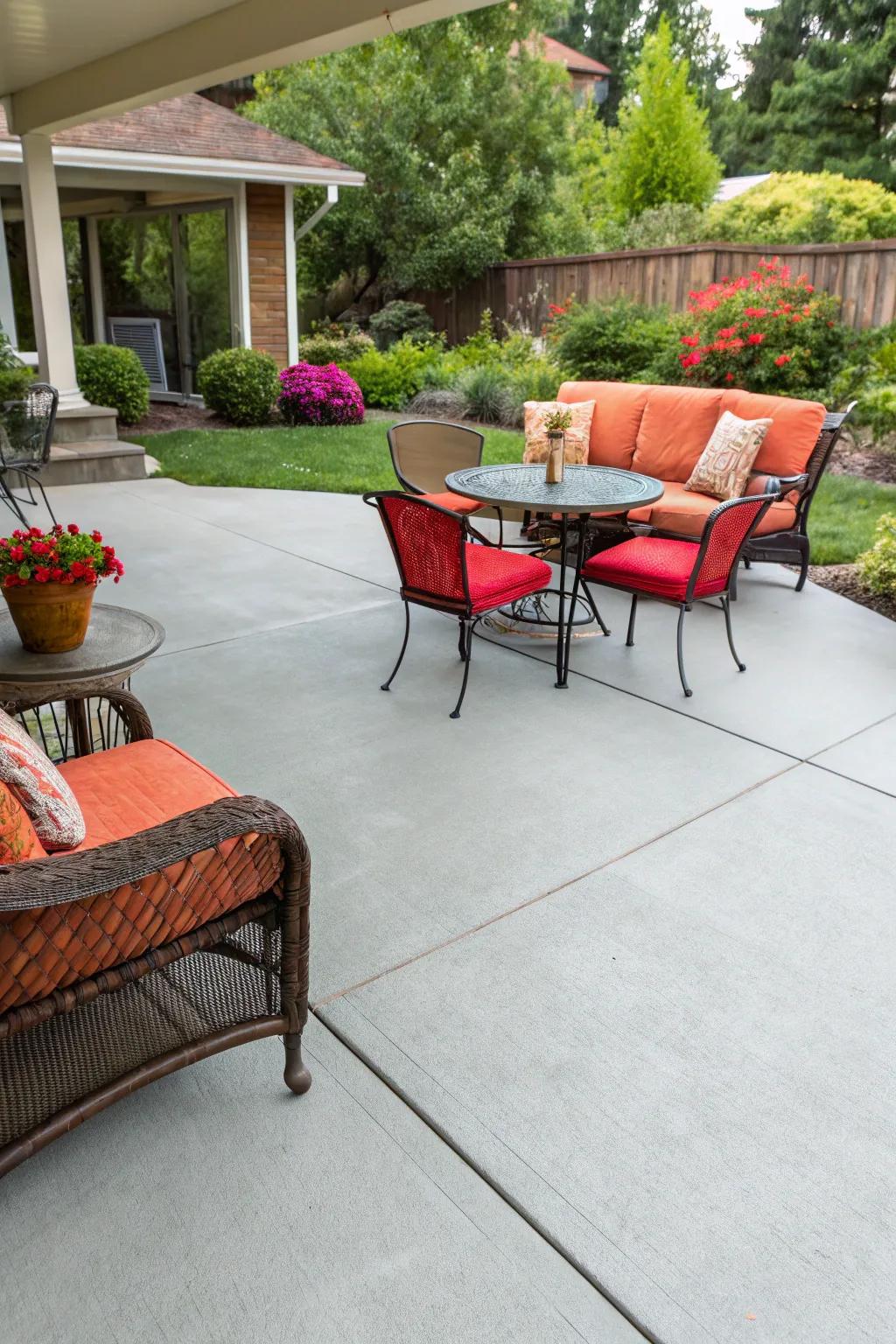 A freshly painted concrete patio providing a clean, fresh look.