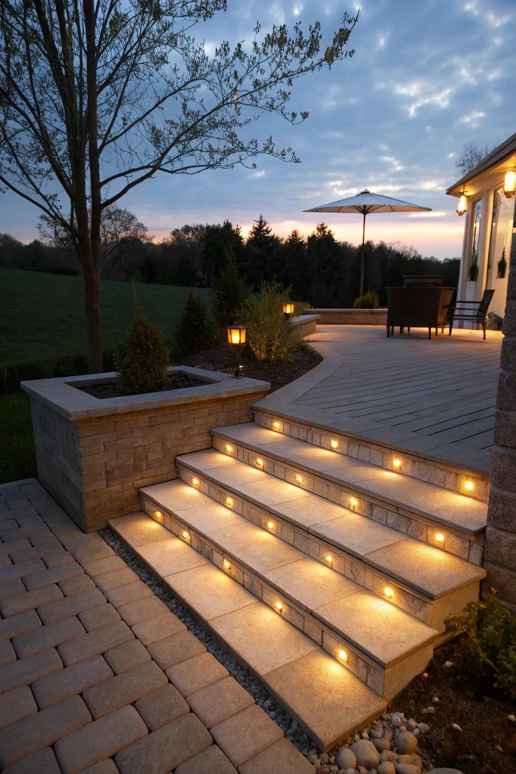 Tread lights subtly illuminate stairs and enhance safety and aesthetics.