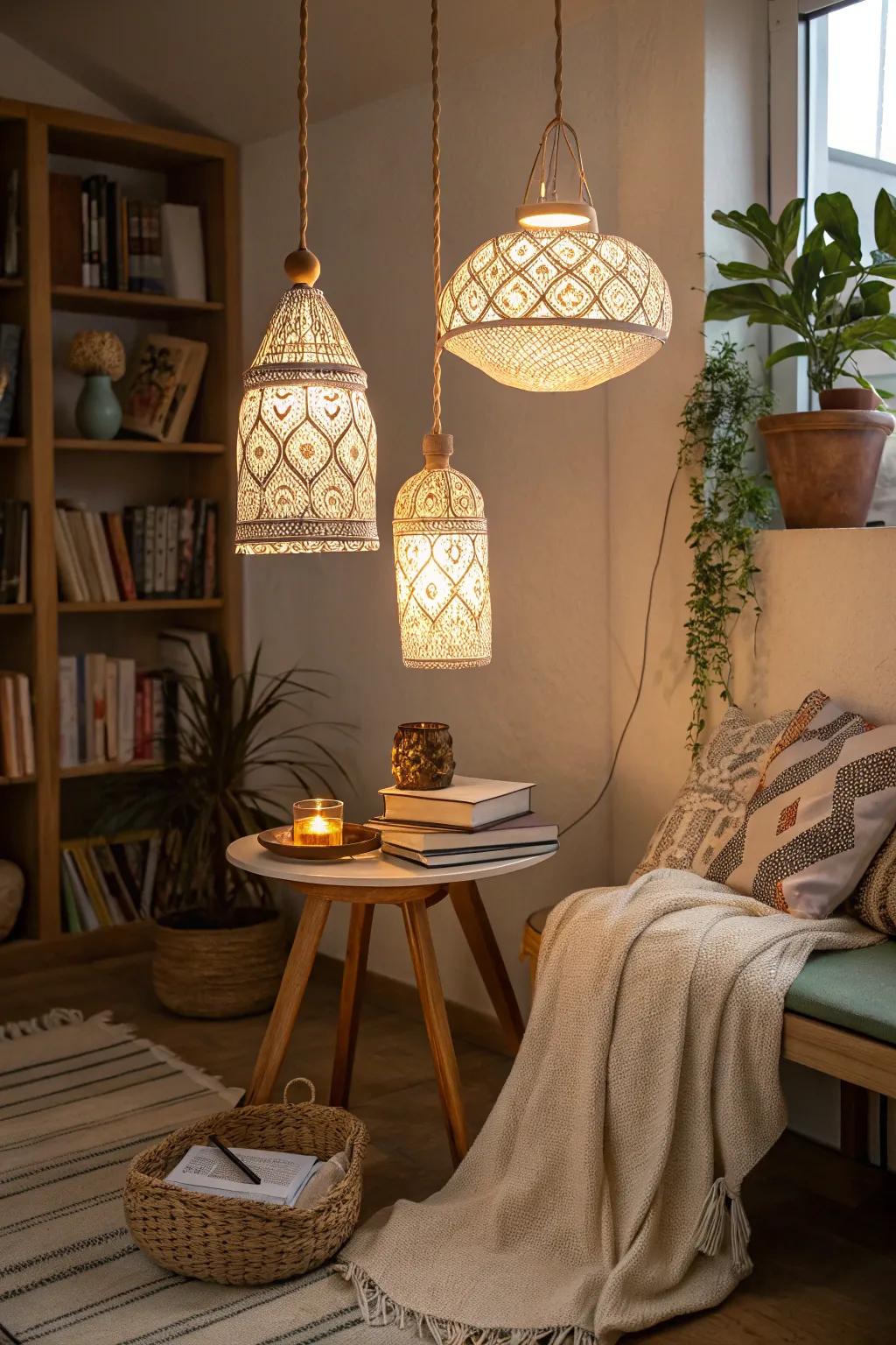 Handcrafted pendants add a personal touch.