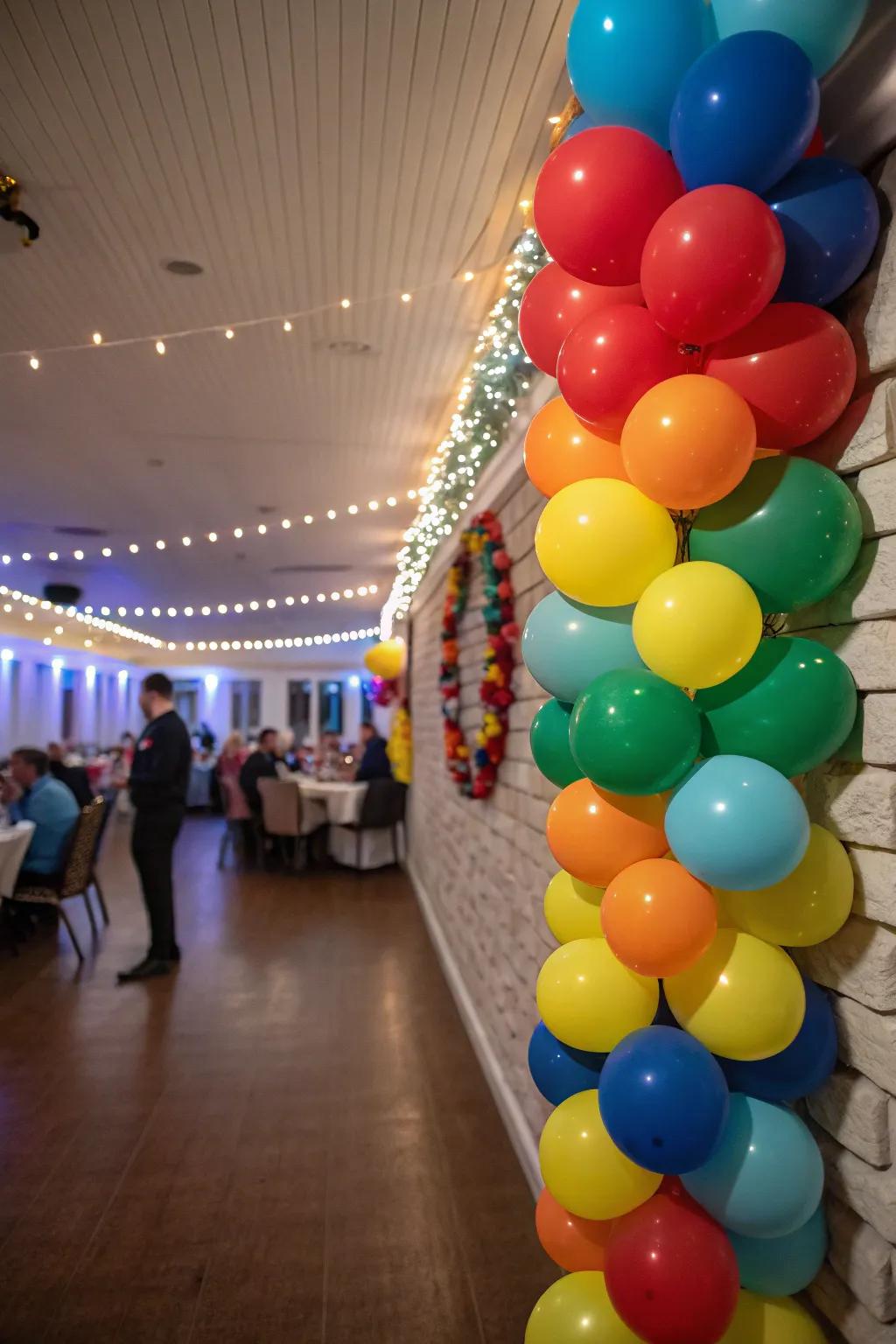 A colorful balloon festoon, producing a playful and festive photo opportunity.