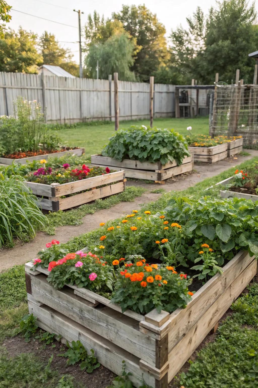 Upcycle pallets into cost-effective, charming raised flower beds.