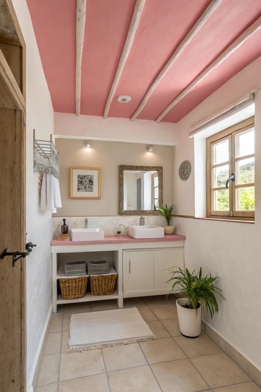 A rose ceiling includes a delightful surprise.