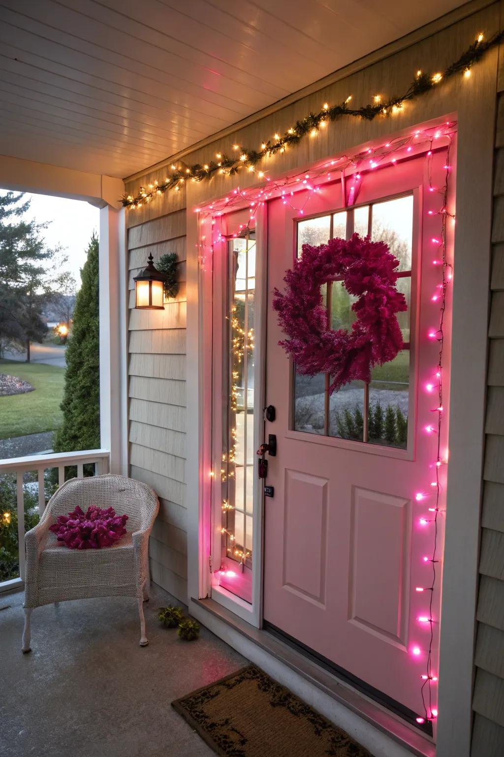 Holiday joy with pink outdoor decorations.