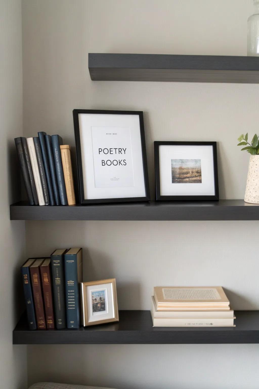 A floating poetry shelf offers a clean and elegant display.