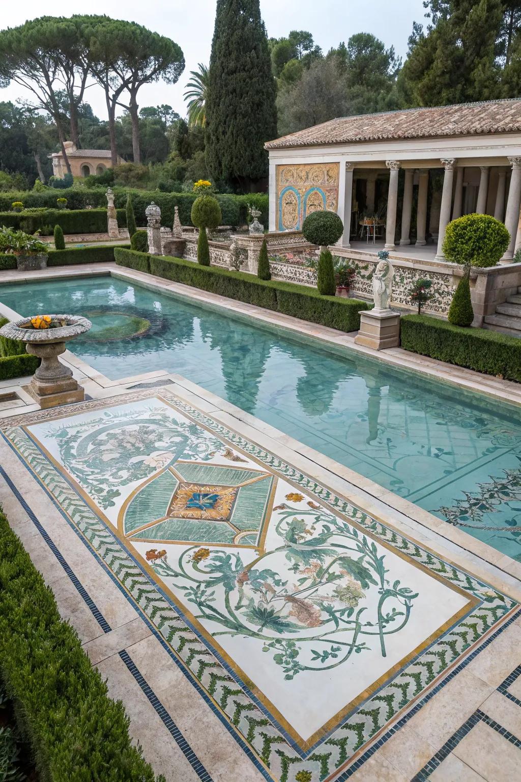 Mosaic patterns transform your pool into a stunning masterpiece.