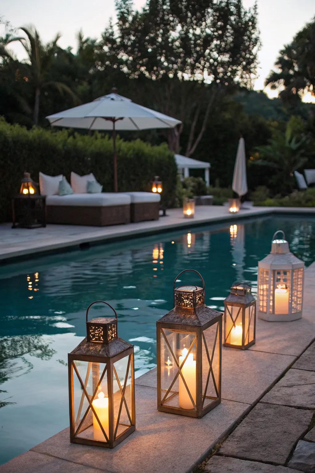 Unique lanterns add a distinctive charm to your pool space.