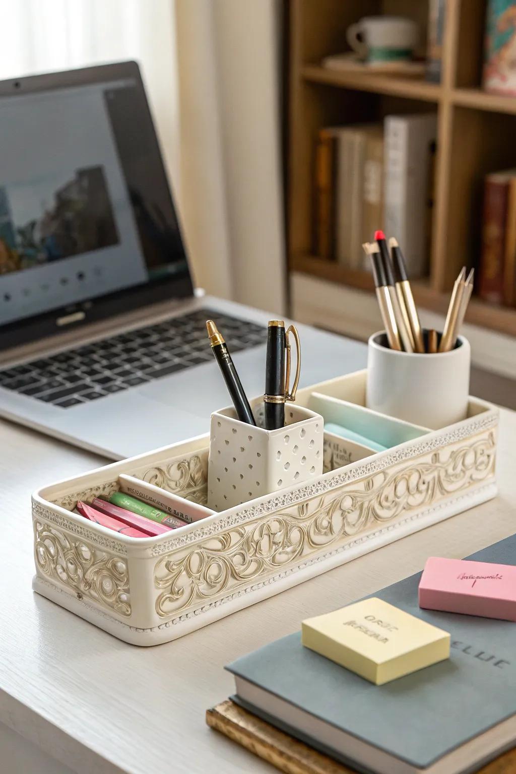 Keep a tidy workspace with a porcelain desk caddy.
