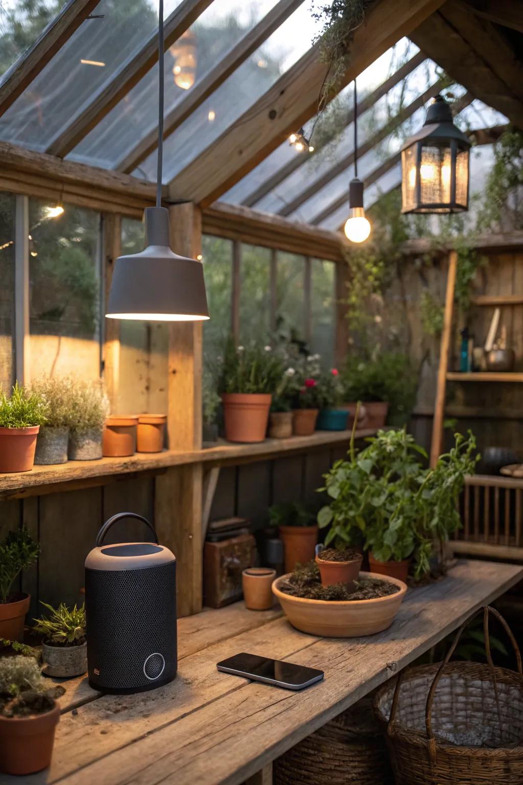 A potting shed incorporating modern technology elements.
