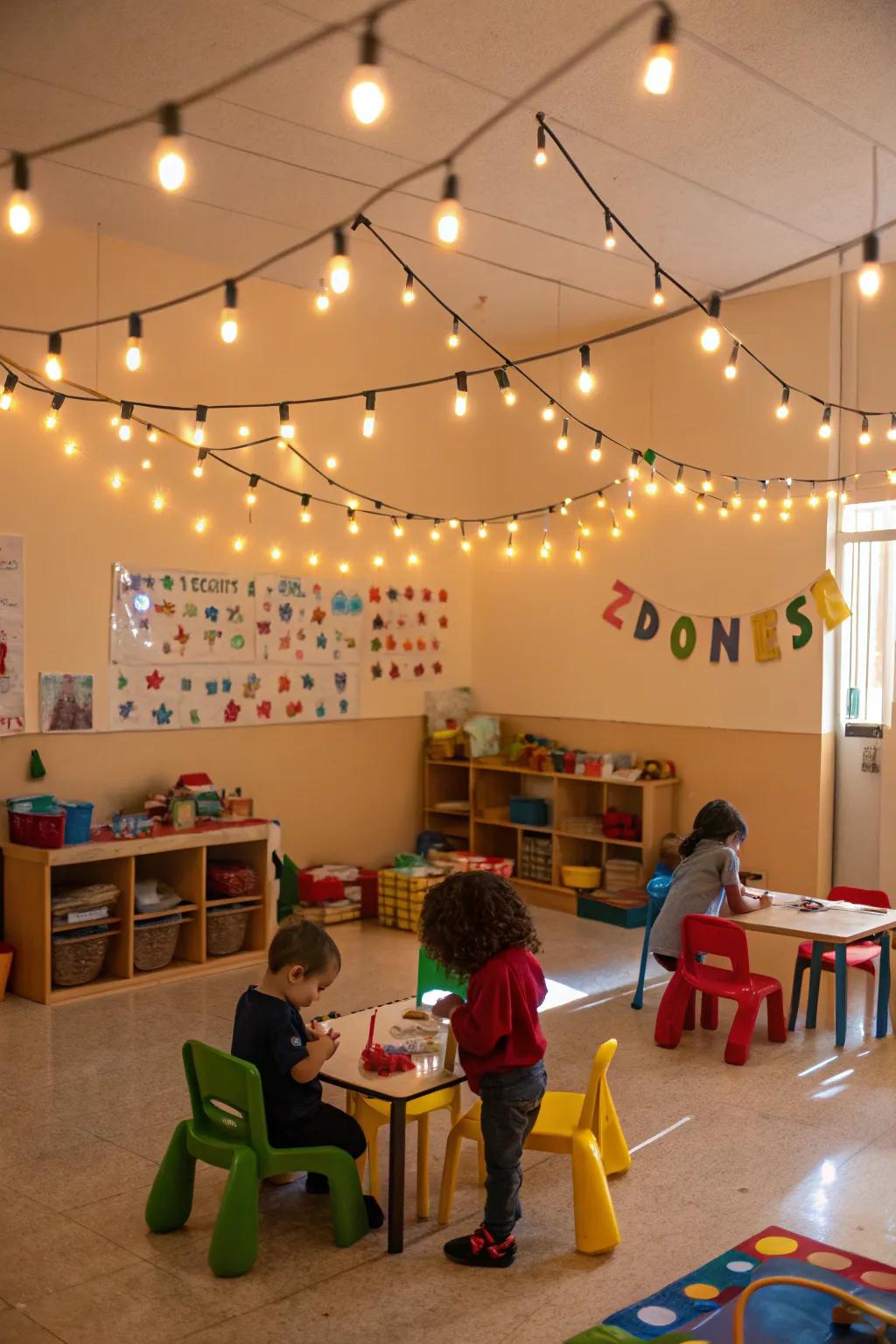Cozy atmosphere created through soft, warm lighting.