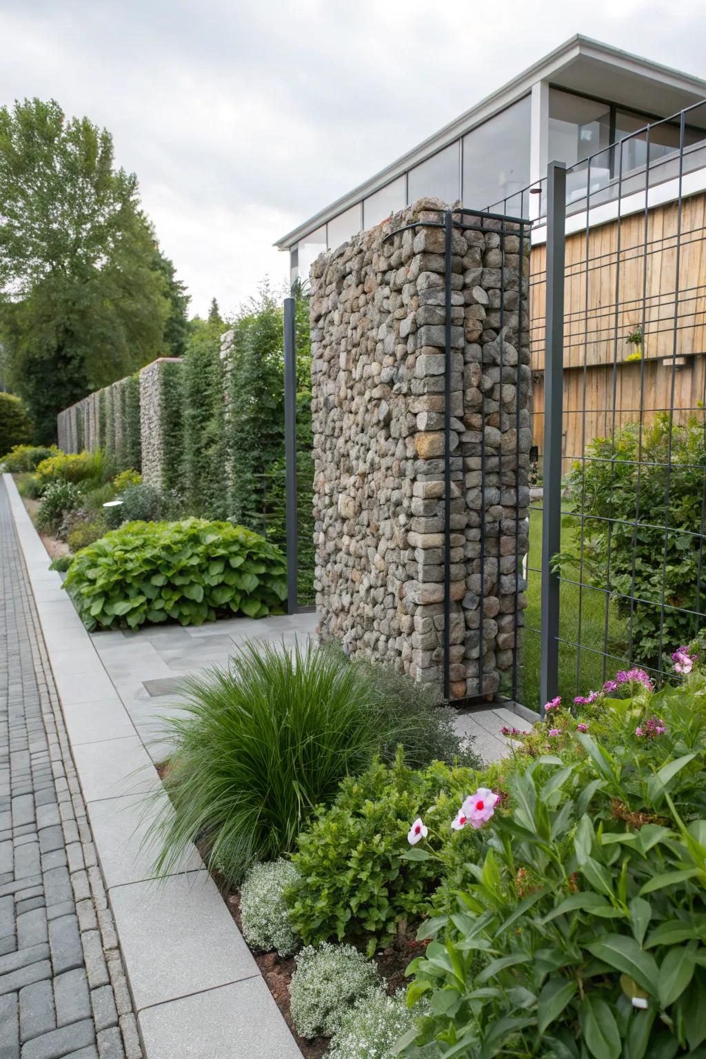 Gabion walls combine strength and style for effective privacy.