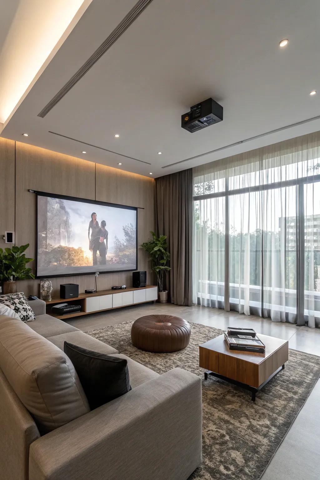 Hiding tech makes the room look smooth and elegant.