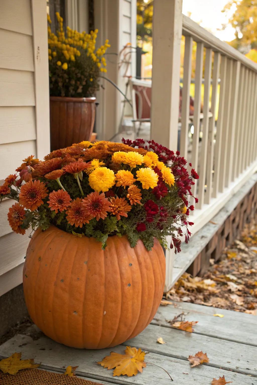 A gourd garden showing vibrant fall flowers.
