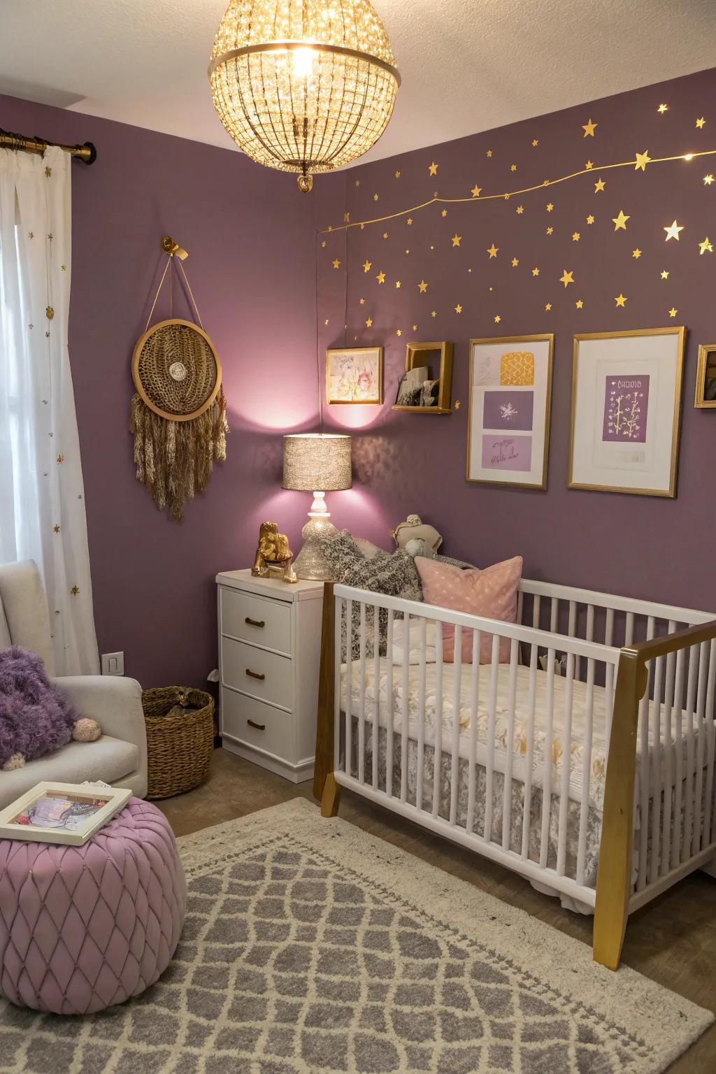 Metal features add a hint of luxury to purple decor.