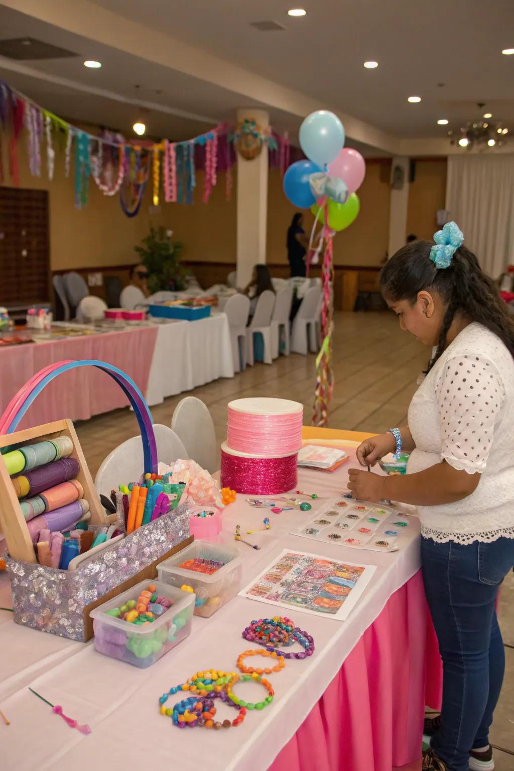 DIY craft stations provide interactive fun for guests.