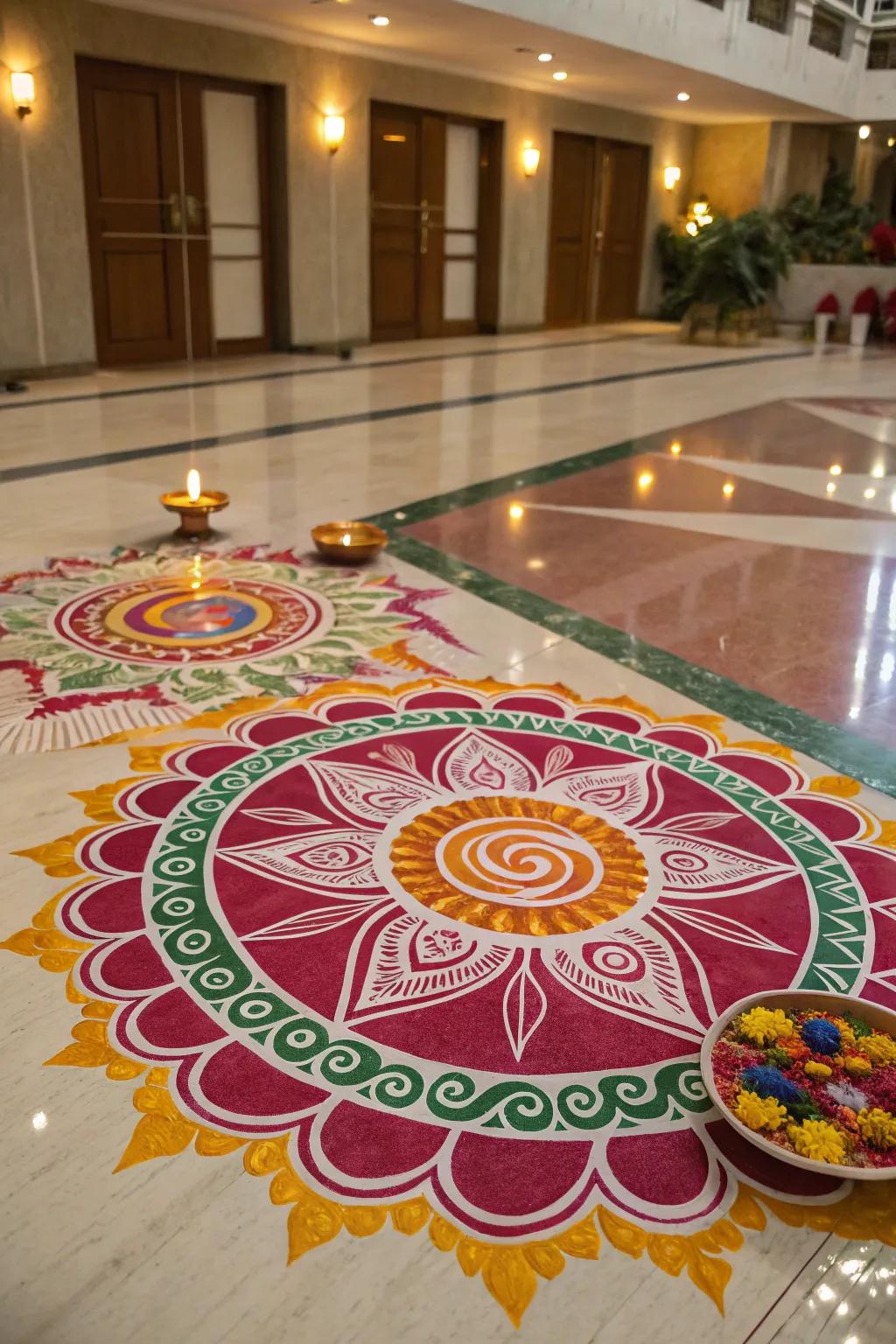 Cultural harmony in rangoli celebrates diversity and creativity.