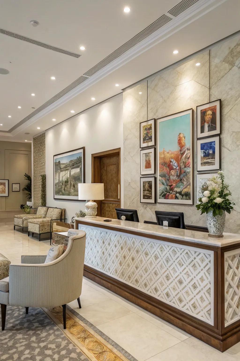 An artistic reception space featuring curated pieces.
