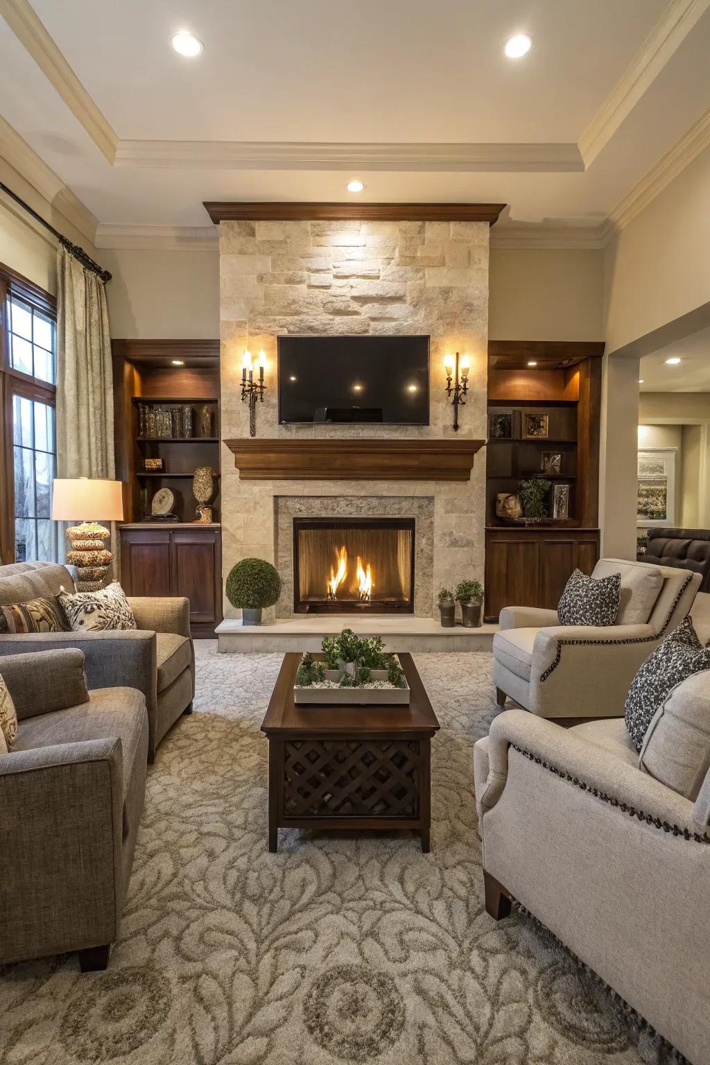 Fireplaces provide warmth and a natural focal point.