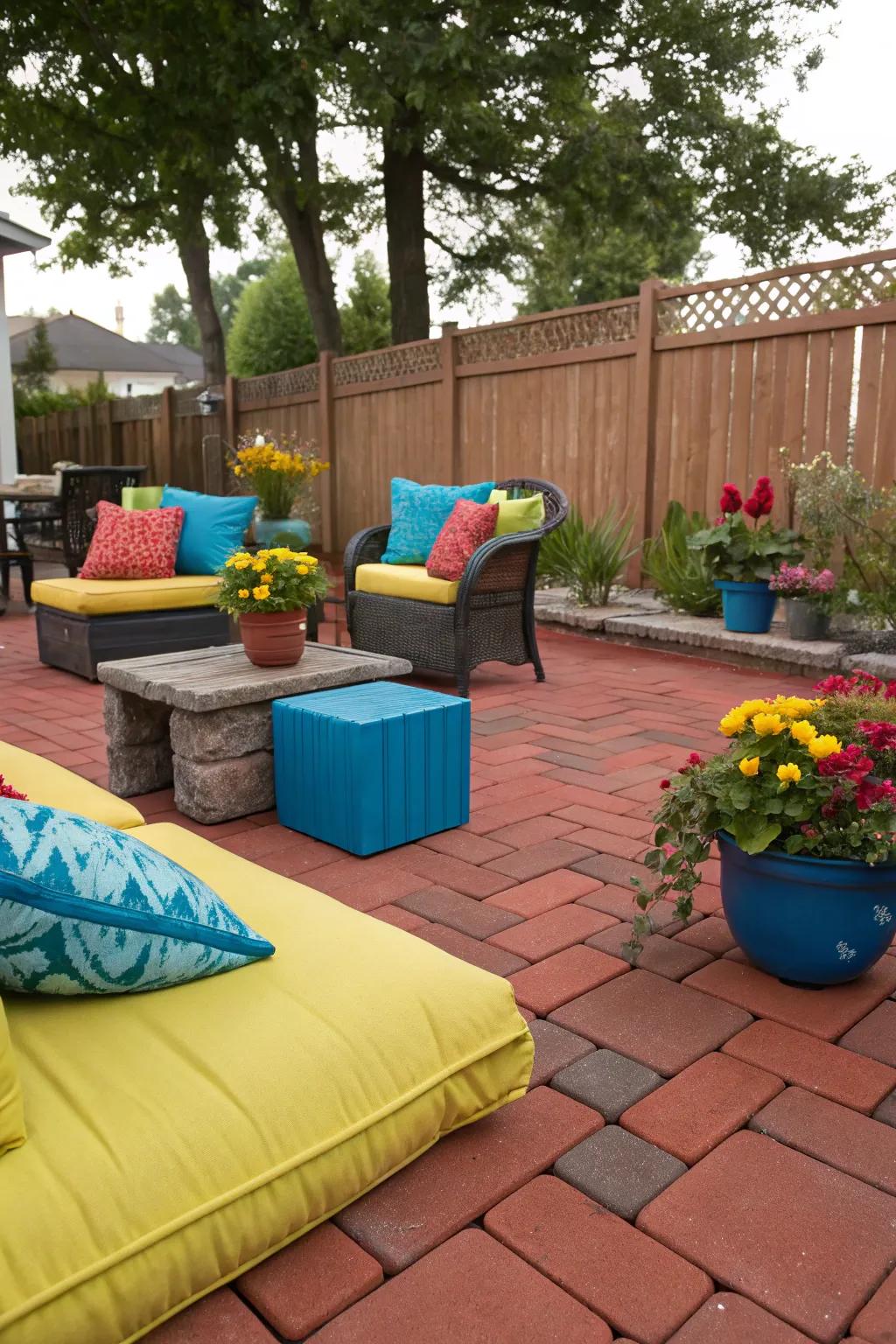 Vibrant accents infuse vitality and delight into your patio.