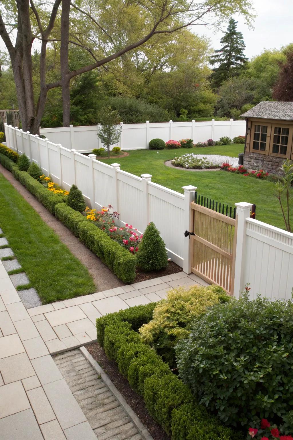 Open rail top vinyl fences blend privacy with a touch of openness.