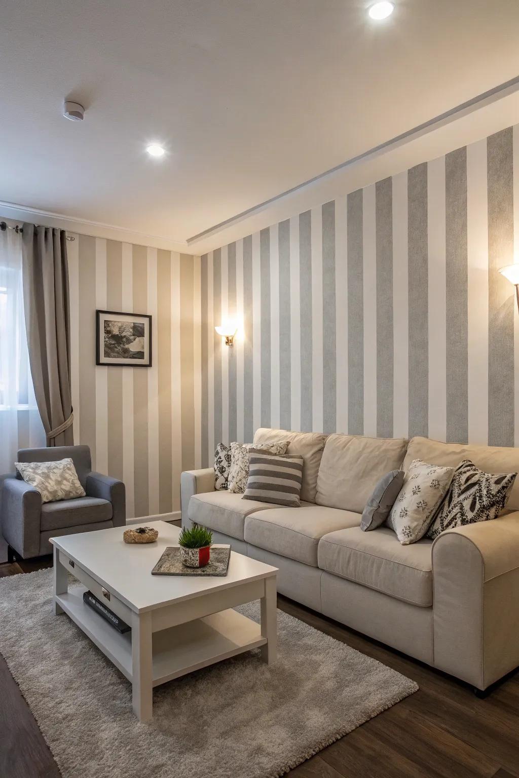 Striped patterns inject traditional elegance and can alter perceived area.
