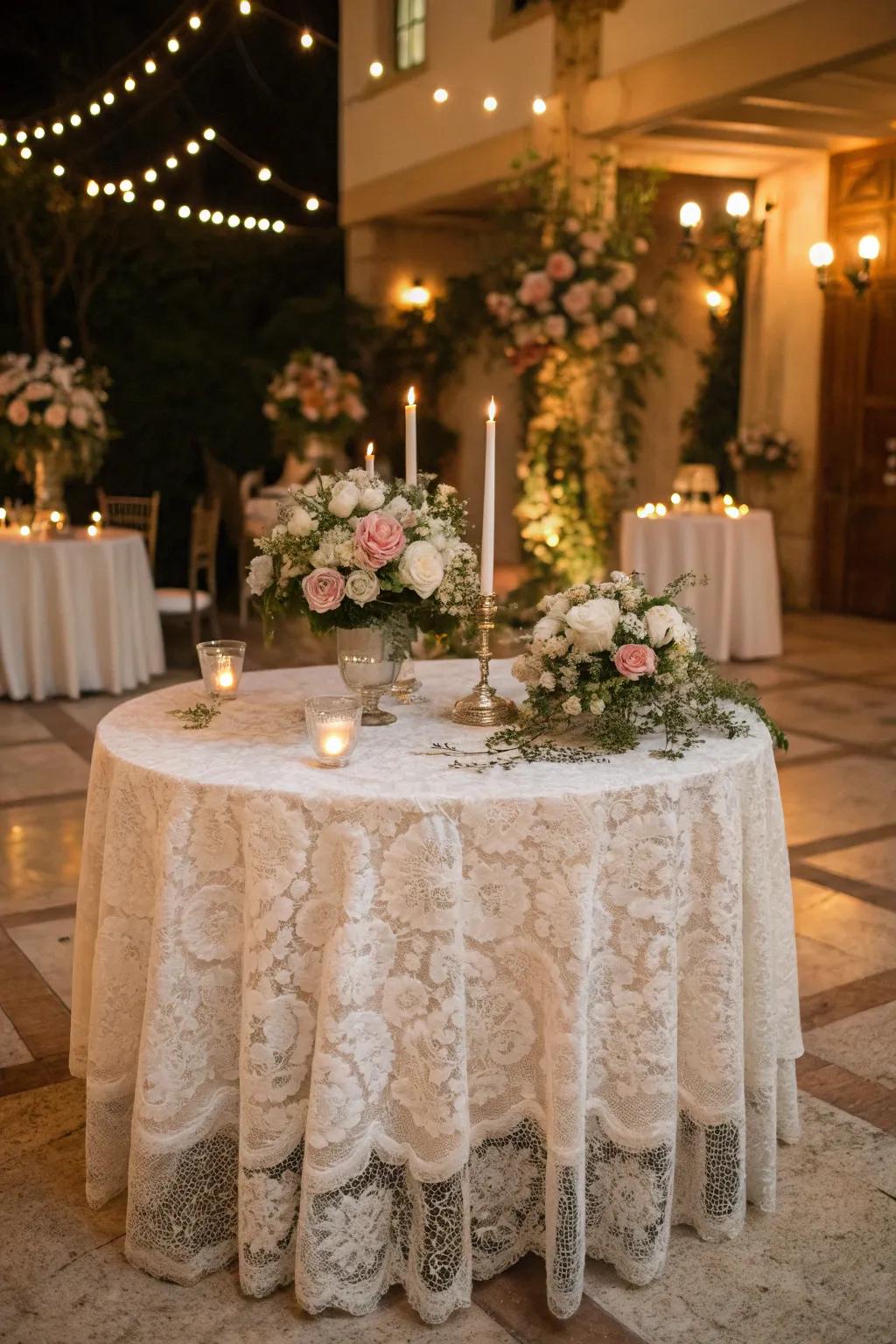 Enchanting openwork table covering for a vintage-inspired wedding.