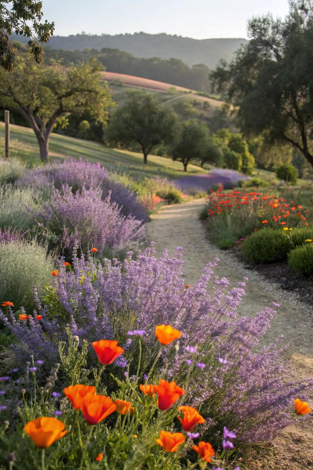 A playful garden scene with Azure Beauty and poppies.