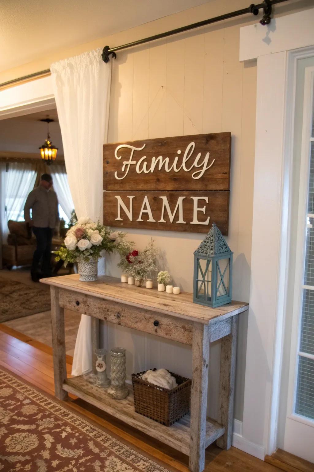 Timber plaques personalize your homespun space.