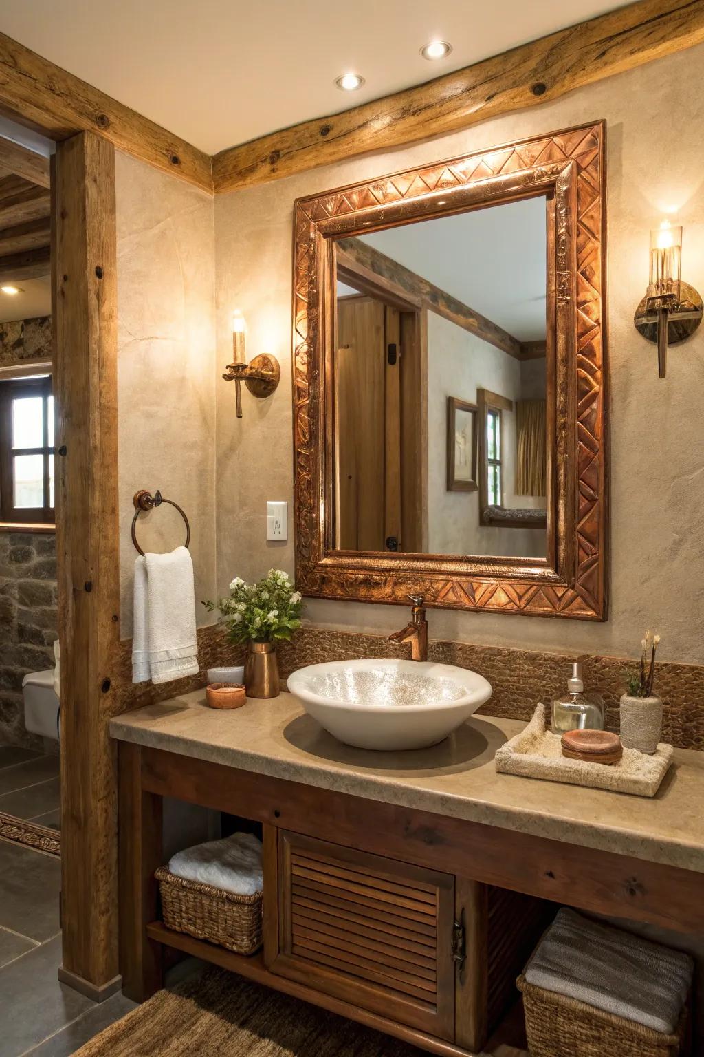 Enhance space with a copper-framed mirror.