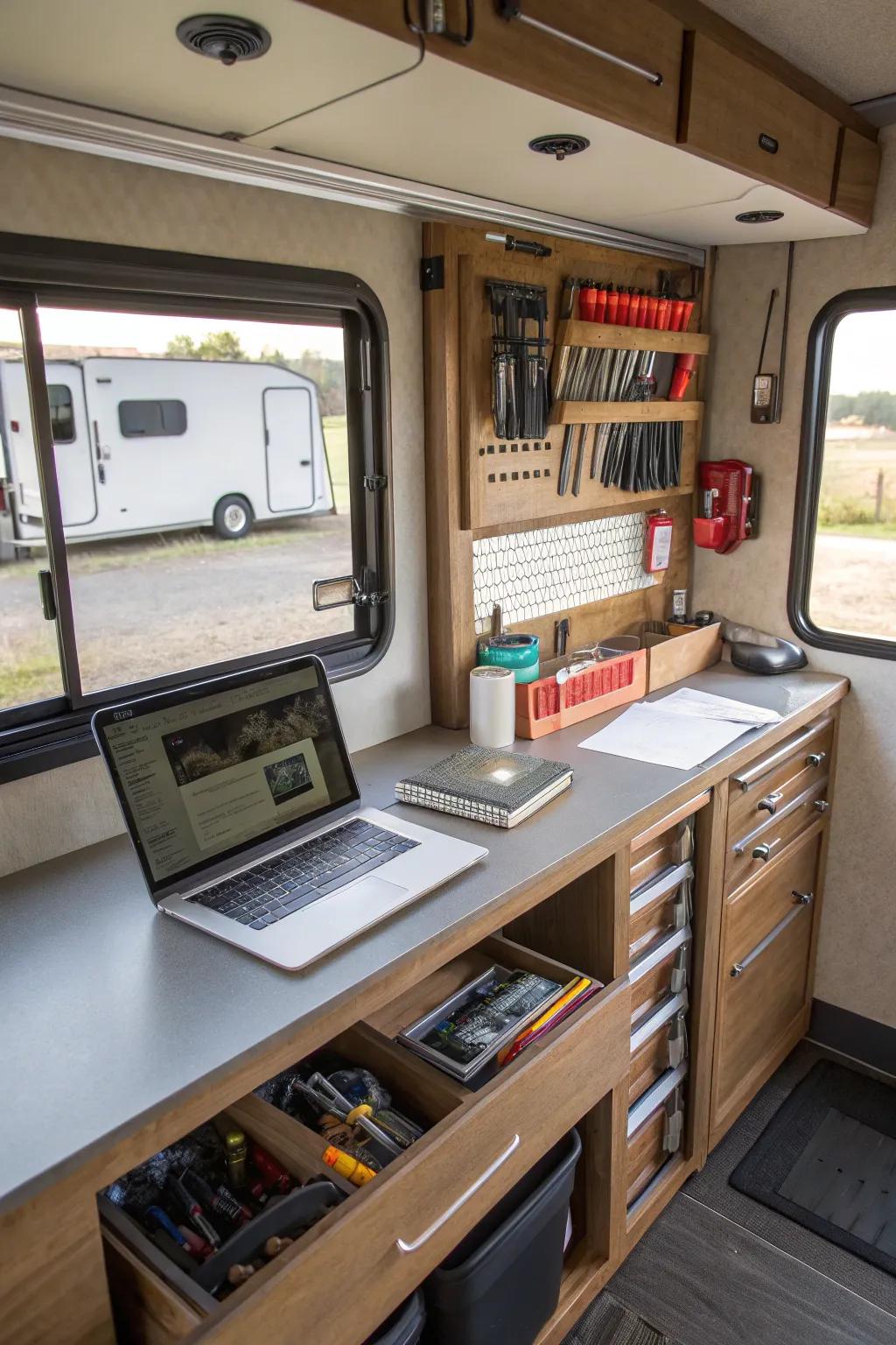 A multi-purpose work area conforms to your requirements.