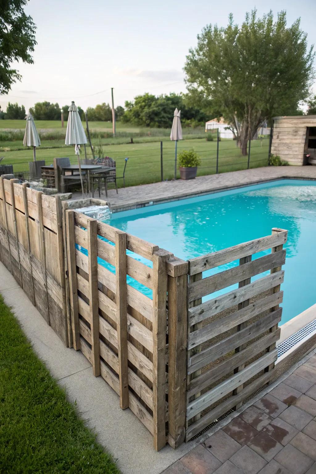 Pallet fencing offering budget-friendly, rustic charm.