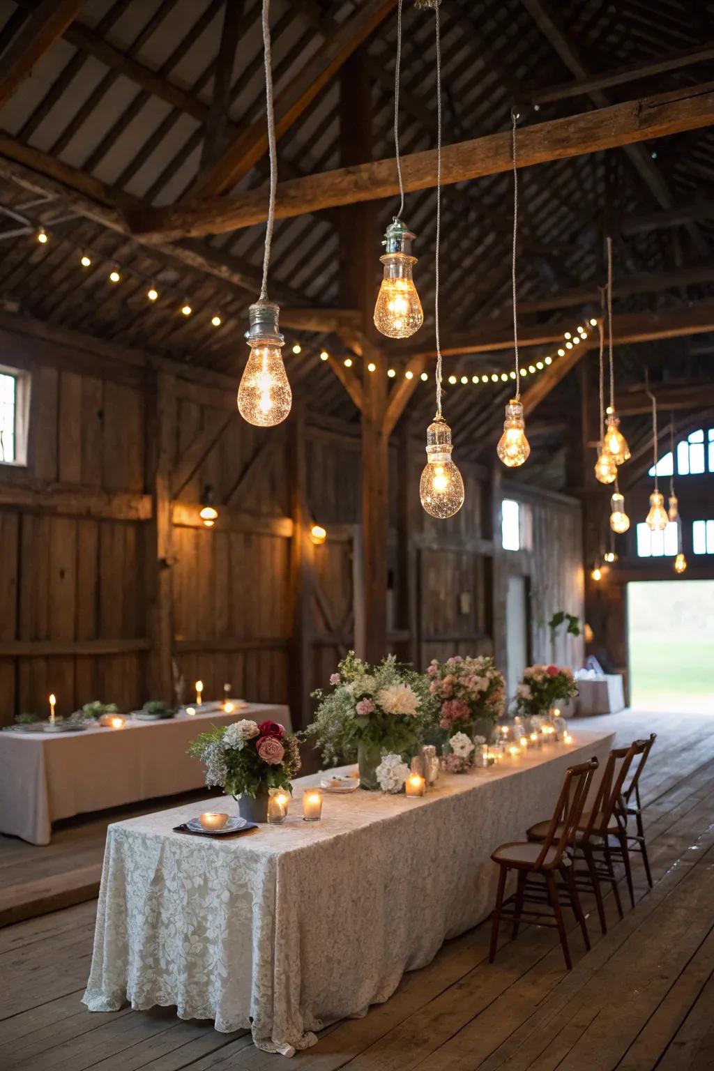 Edison sparks projecting a warm and stylish radiance across the main table.