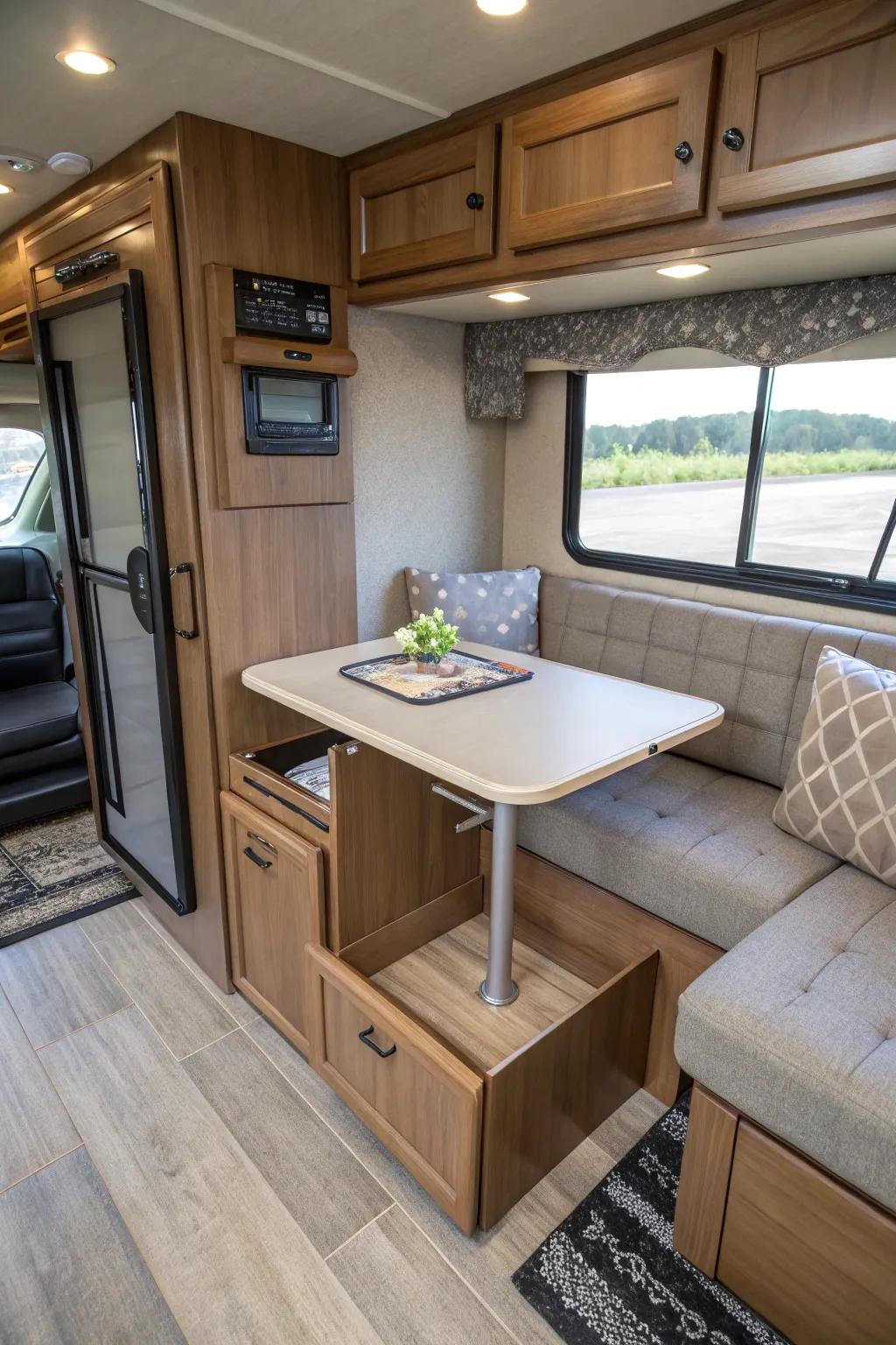 Hidden tables cleverly maximize space in your RV.