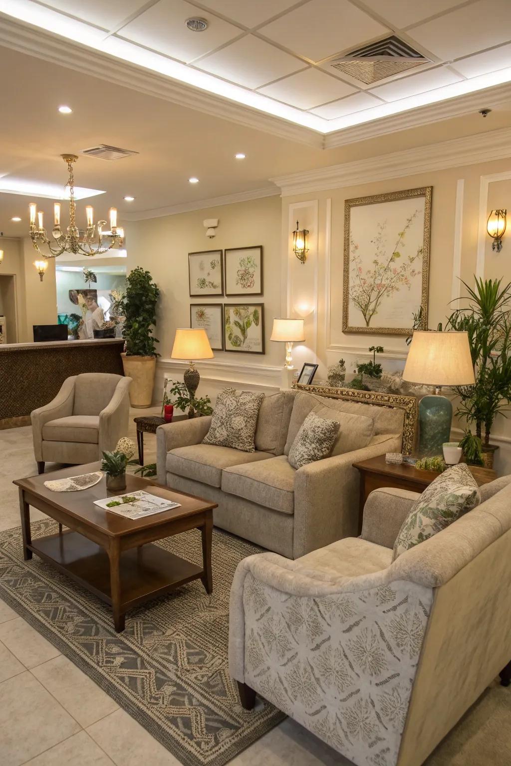 An inviting reception space that greets patrons warmly.