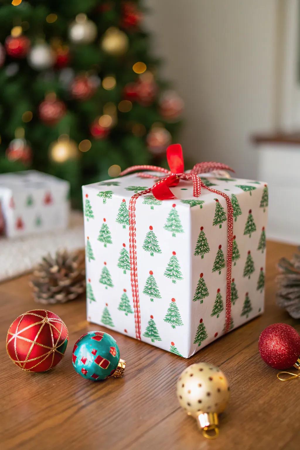 A festive tree design on Santa's container enhances the festive spirit.