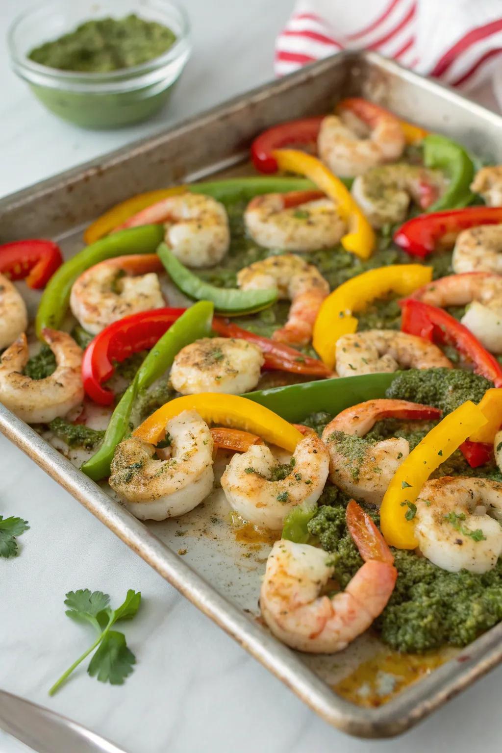 Plant topping prawns with sweet medley, a fast and tasty meal.