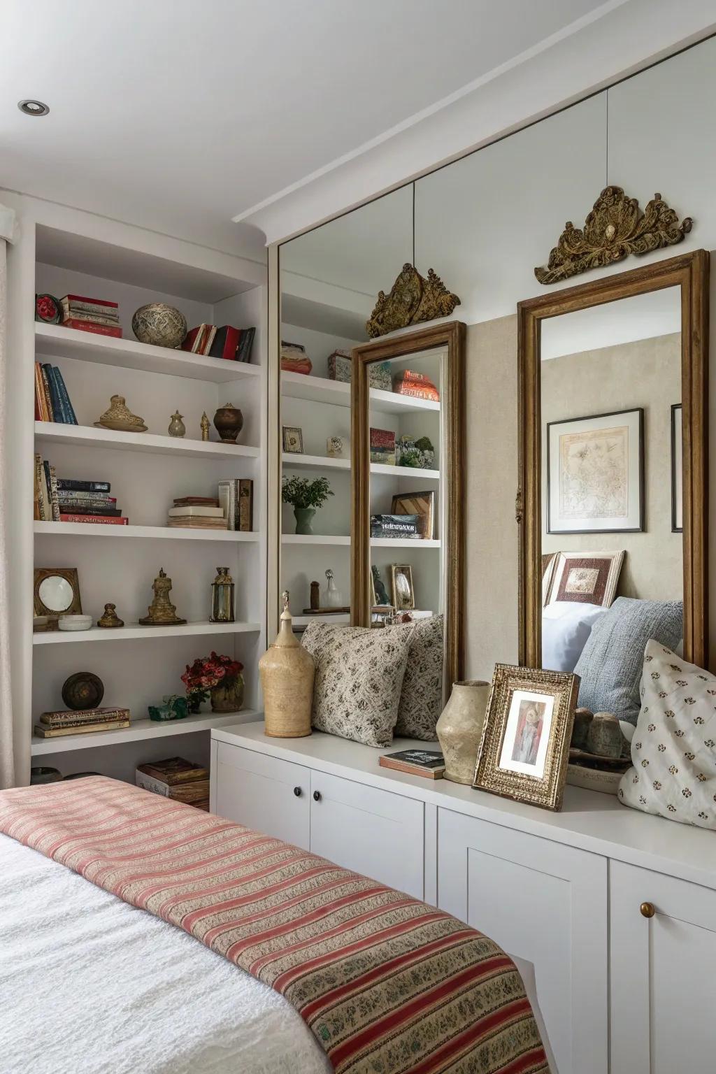 Mirrors behind displays enhance light and space.