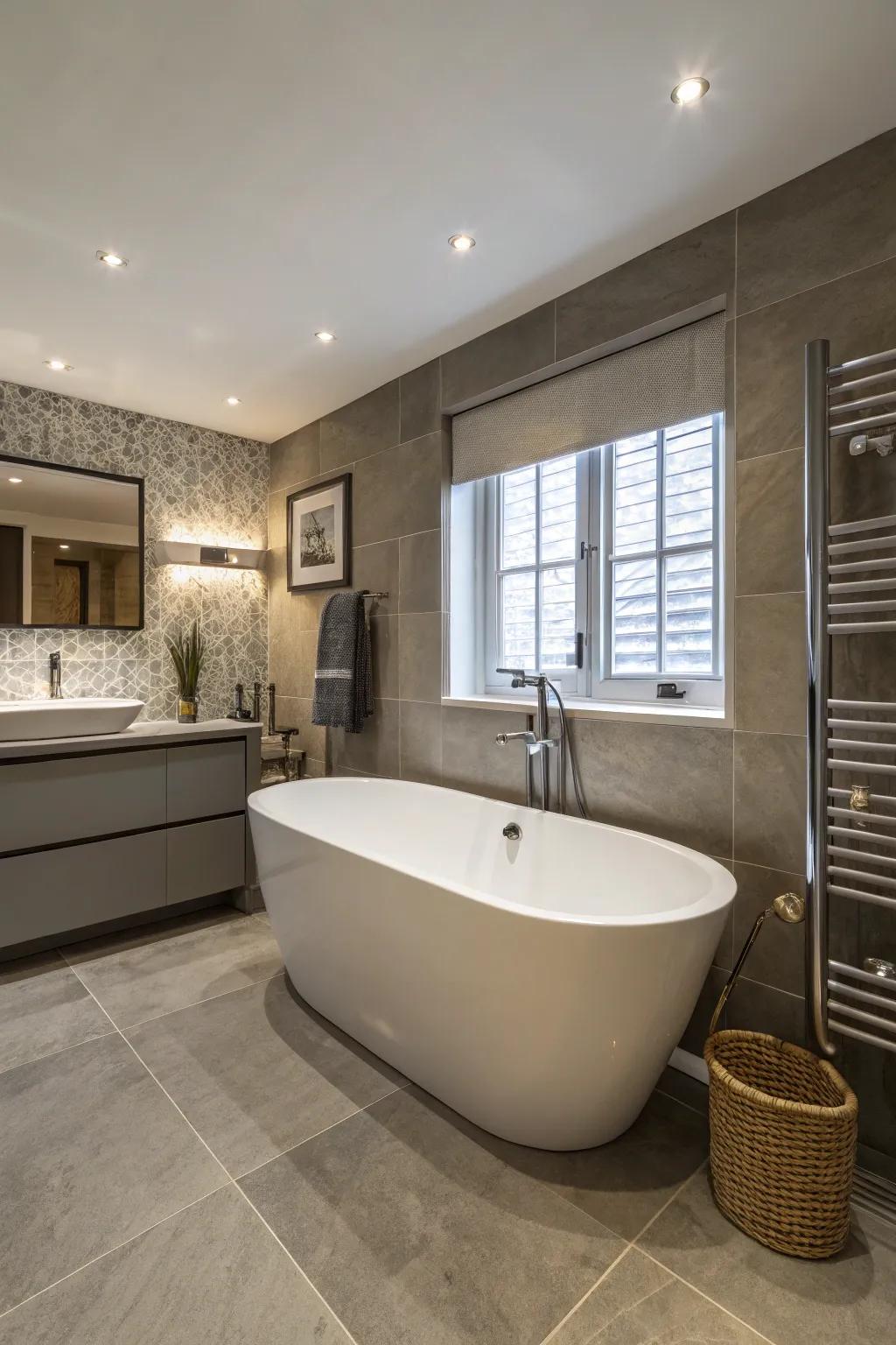 Detached tub adding luxury and extravagance.