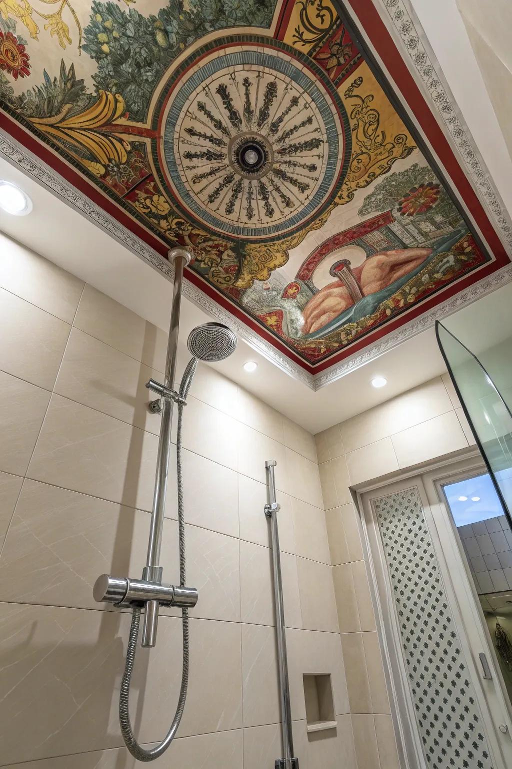 A ceiling masterpiece adds a personal artistic touch.
