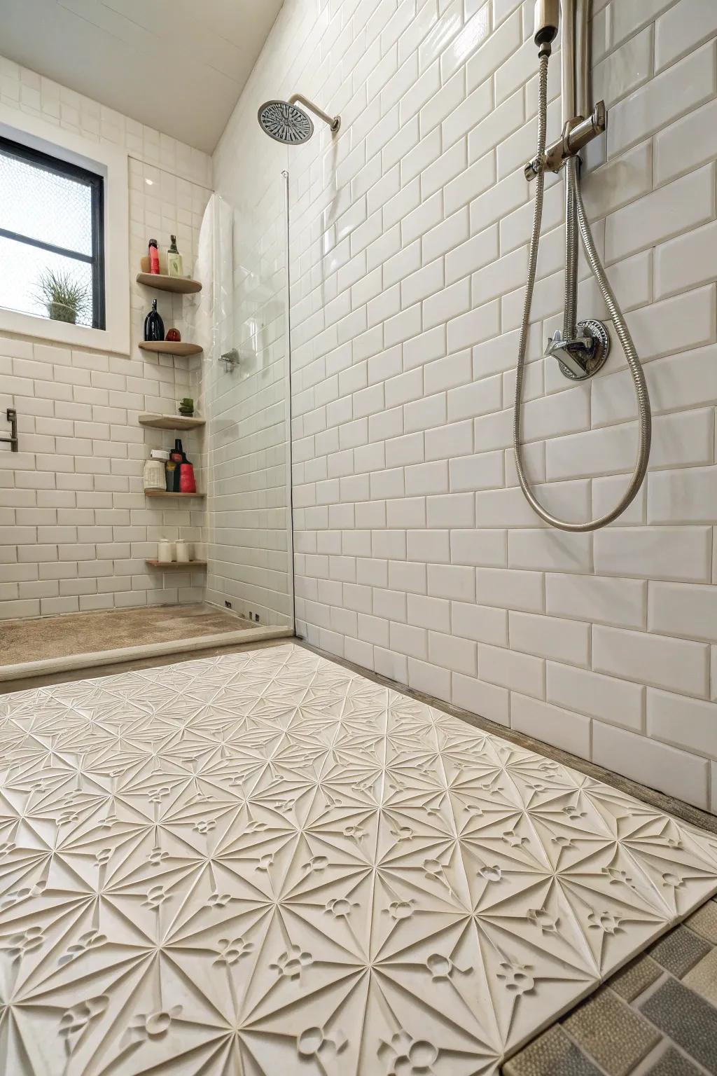 Introduce depth and texture with 3D shower floor coverings.