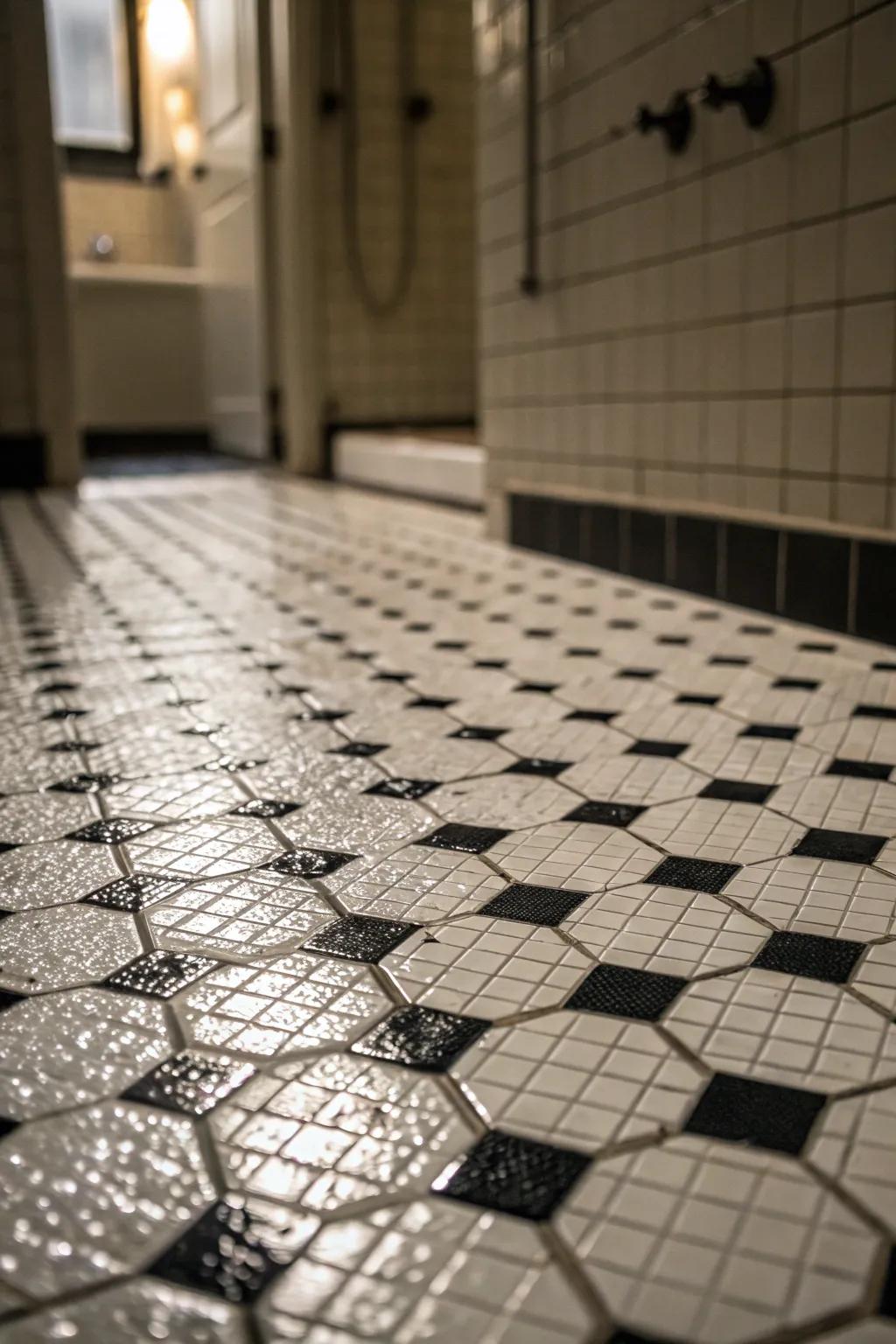 Monochrome tiles offer a sleek and unified look for your shower.