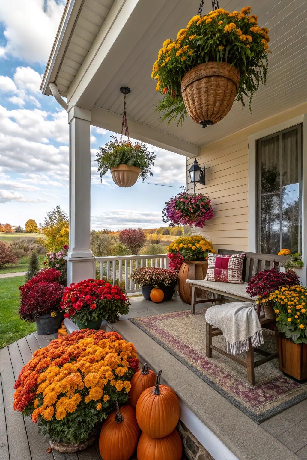 Seasonal decorations that keep the side porch vibrant and appealing.